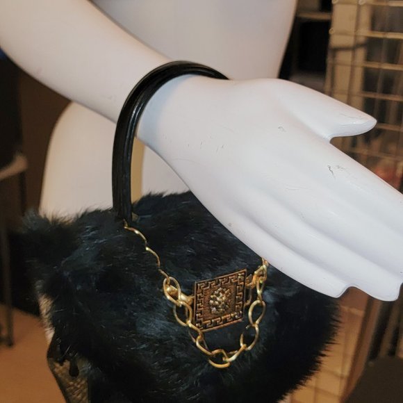 One of a kind Real Fur and Leather Top Handle bag with Paulith vintage Hardware - Picture 9 of 10